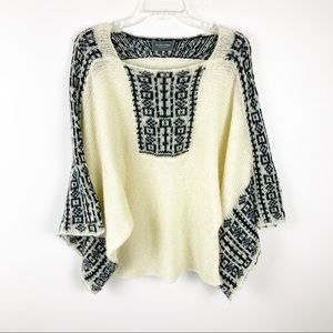 Wooden Ships Ivory & Black Wool Blend Poncho M/L